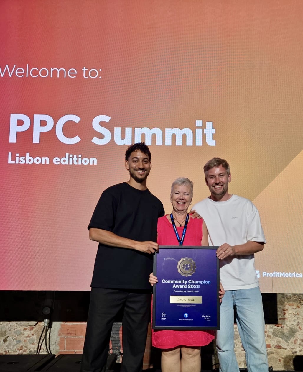 Sandi accepting the Community Champion Award 2026 at PPC Summit Lisbon